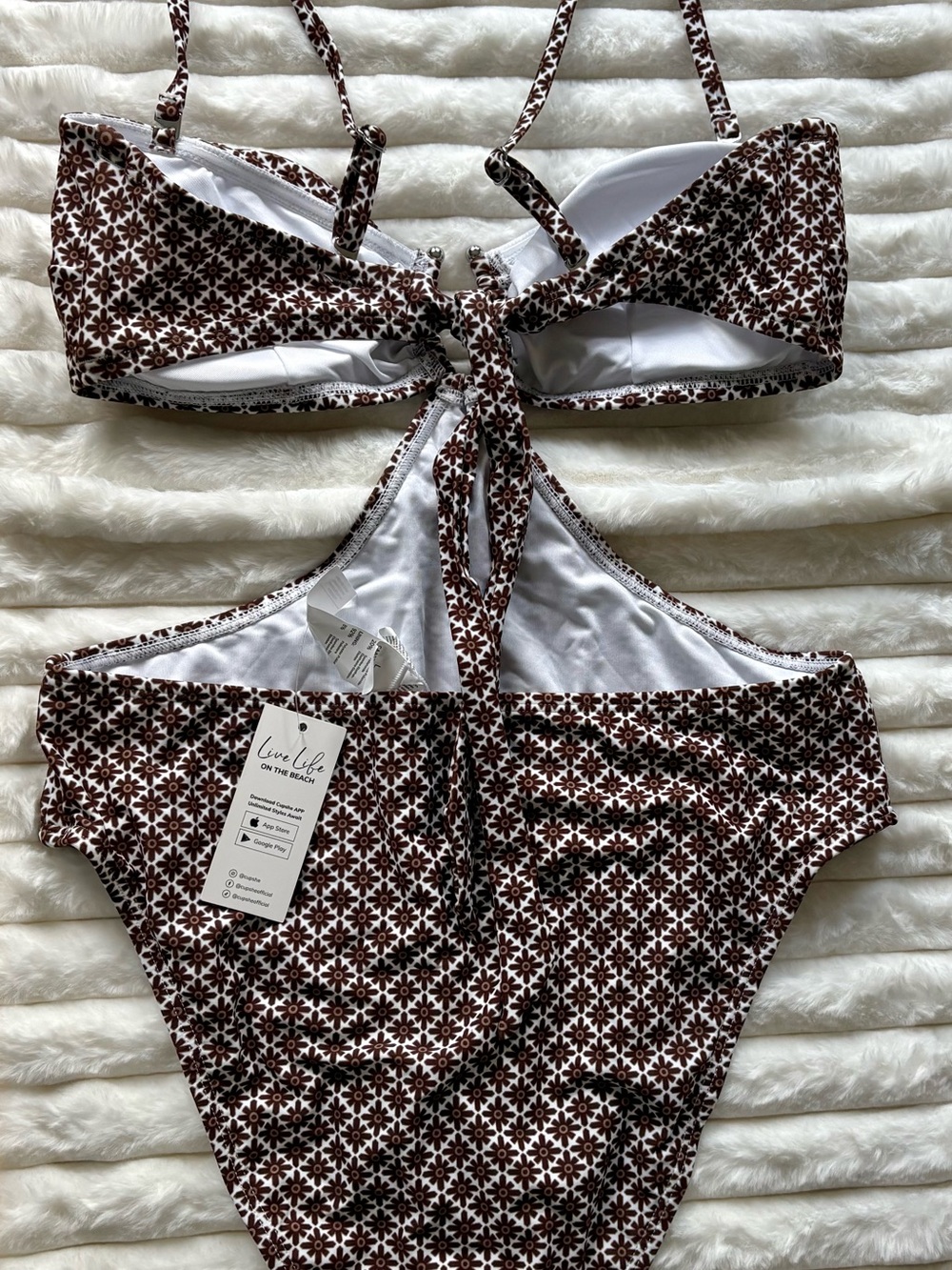 CUPSHE Jagger U-Ring Tie Back Monokini Swimsuit Size L NWT - Picture 8 of 16